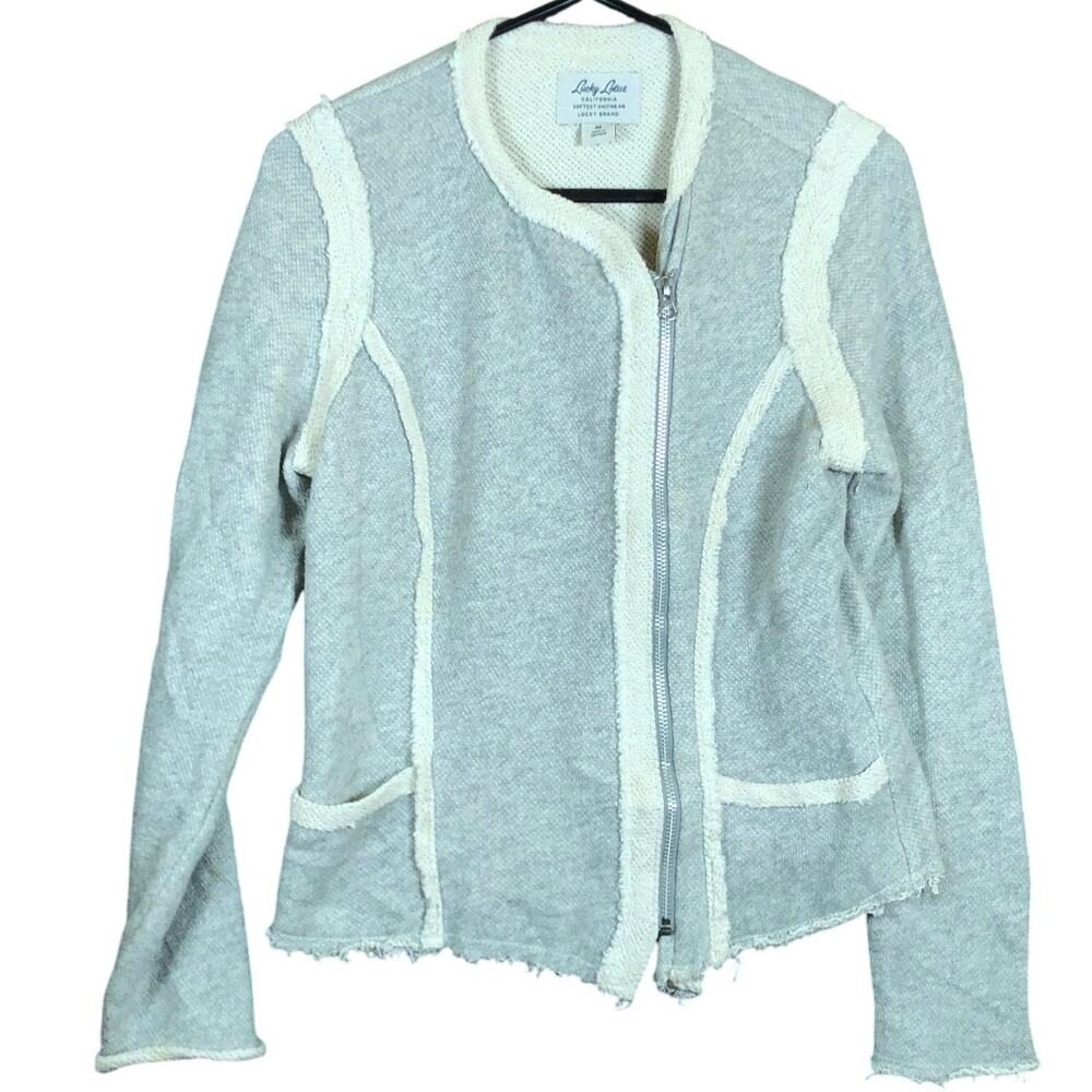 Lucky Lotus Lucky Brand Womens Jacket Gray Full Zip Raw Hems 100% Cotton M